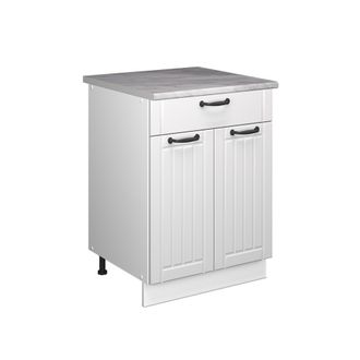 Vicco Mueble Bajo Para Fregadero/placa Fame-line, Blanco Casa De Campo/blanco, 60 Cm Con Caj&oacute;n, Et M&aacute;rmol, Vicco