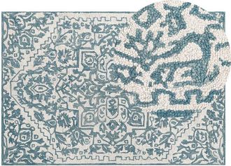 Beliani Beliani - Modern Wool Rug Oriental Pattern 140 x 200 cm Living Room White Blue Ahmetli