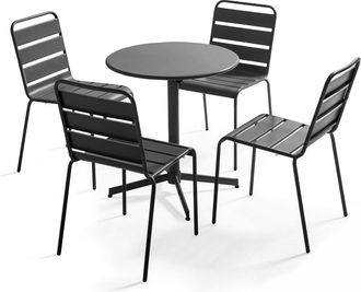 Oviala Mesa redonda de jardín y 4 sillas en antracita