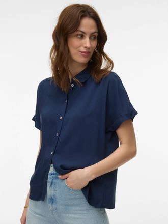 Vero Moda Kurzarmbluse VERO MODA VMALICE SS SHIRT WVN NOOS, Damen, Gr. S, navy blazer, Web, Obermaterial: 100% Viskose, unifarben, normal, Blusen Kurzarmbluse, 
