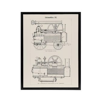 Artery8 Locomotive Train Engine Compartments Black Framed Canvas Wall Art in White | Size: W24 x H32