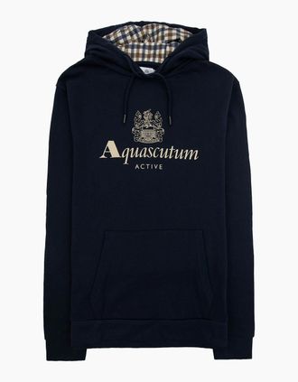 Aquascutum Mens Aquascutum Active Big Logo Hoodie Navy - Size: 44
