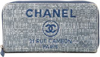 Chanel Blue Tweed Leather Long Wallet (Bi-Fold) (Pre-Owned)