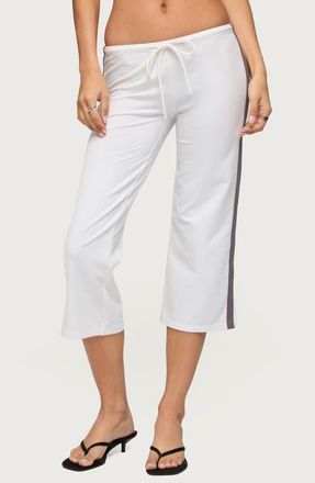 Edikted Milene Side Stripe Terry Drawstring Capri Pants in White at Nordstrom, Size X-Large