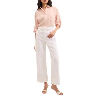 Veronica Beard Taylor Cuffed Cropped Wide-Leg Jeans In White
