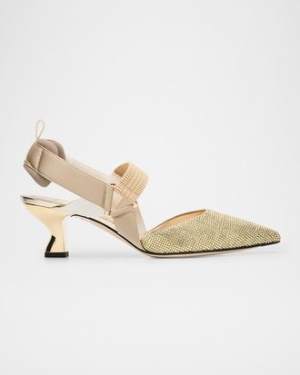 Fendi 55mm Colibri FF Embellished Satin Slingback Pumps