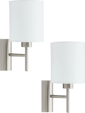 Loops 2 PACK Wall Light Colour Satin Nickel Shade White Fabric Rocker Switch E27 60W