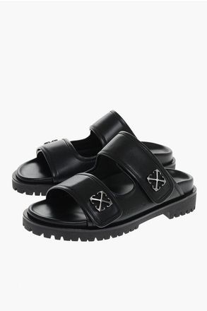 Off-white Mens Leather Sandals with Silver Metal Arrow in Black - Size EU 45