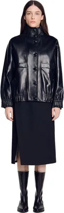 Sandro Oversized leather jacket in Black at Nordstrom, Size 34