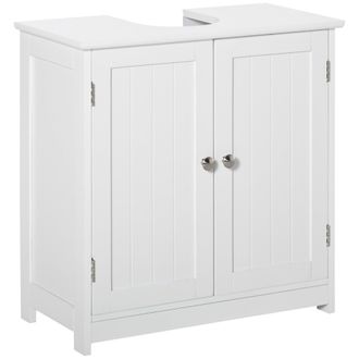 HOMCOM Kleankin 60x60cm Under-Sink Storage Cabinet W/ Adjustable Shelf Handles Drain Hole Bathroom Cabinet Space Saver Organizer White Handle - Home Living