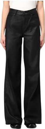 7 For All Mankind Zwarte Coated Wide Leg Jeans - Dames - Loose Fit Jeans - Zwart - W27 - Jeans
