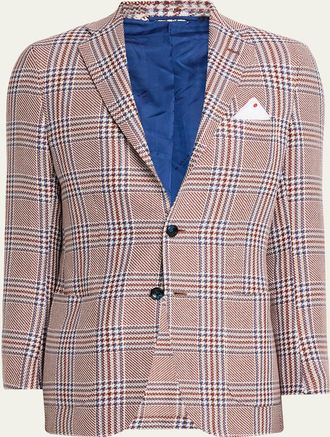Kiton Mens Cashmere and Linen Houndstooth Plaid Sport Coat