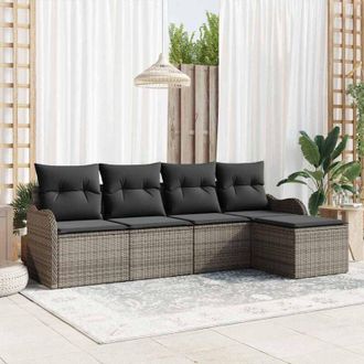 vidaXL Vidaxl - Conjunto De Sof&aacute; De Jard&iacute;n Con Coj&iacute;n 5 Pcs Gris Polirat&aacute;n