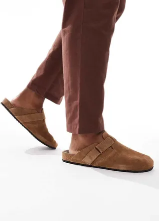 Jack & Jones suede mules in tan-Brown