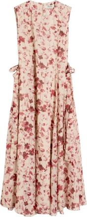 Max Mara Gedrukte Ramie Canvas Jurk - Dames - Casual kleedjes - Roze - S - Katoen - Kleedjes