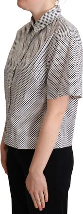 Dolce & Gabbana Womens Black Polka Dot Collared Shirt White Cotton