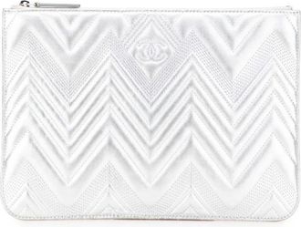 Chanel Pre-owned Clutches, female, Gray, Size: ONE SIZE Pre-owned Zippered Flat Pouch