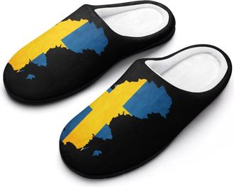 Generic Sweden Flag Map Mens House Slippers Memory Foam Washable Cotton Slip on Home Shoes