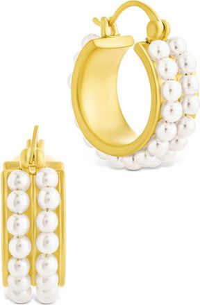 Sterling Forever Regina Double Faux Pearl Hoop Earrings in Gold at Nordstrom Rack