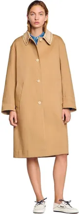 Sandro Trench coat with rhinestone collar in Camel at Nordstrom, Size 36 Eu