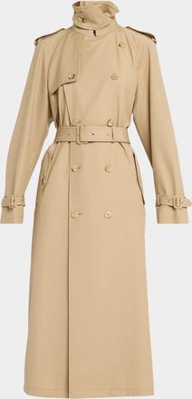 Ralph Lauren Collection Techno Wool Gabardine Belted Long Trench Coat