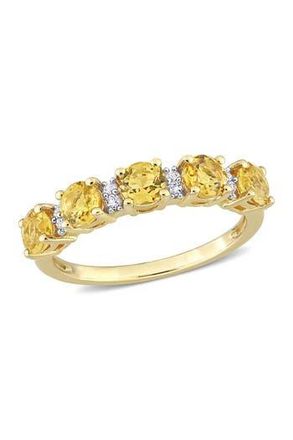 Delmar 18K Yellow Gold Plated Sterling Silver Circle Cut Citrine & White Topaz Eternity Ring at Nordstrom Rack, Size 5