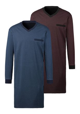 Le Jogger Nachthemd LE JOGGER, Damen, Gr. 44/46 (S), N-Gr, blau (blau, marine), Jersey, Obermaterial: 100% Baumwolle, gemustert, Basic, bequem kniefrei, V-Aussc