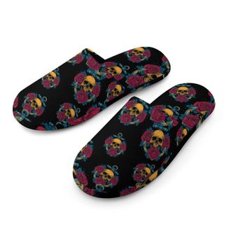 Generic Anchors Skull Tattoo Mens Cozy Memory Foam Slippers Warm Cotton House Shoes Comfy Slipper for Indoor Outdoor