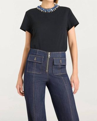 Cinq &agrave; Sept Pearl Rhinestone Necklace Danielle Tee In Black/blue