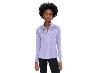 Jamie Sadock Sunsense Mesh Print Long Sleeve Quarter Zip Womens Clothing Purple : SM, Polyester/Spandex