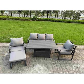 Fimous Aluminum 5-Piece 6-Seater Sofa Set with Lifting Table & Big Stool in Dark Grey