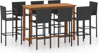 vidaXL Conjunto De Bar Para Jard&iacute;n 9 Piezas Negro Vidaxl