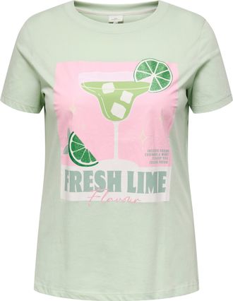 Only Carmakoma T-Shirt ONLY CARMAKOMA CARADDISON LIFE S/S O-NECK REG TEE JRS, Damen, Gr. XL, gr&uuml;n print:fresh me, Jersey, Obermaterial: 100% Baumwolle, bedruckt, reg