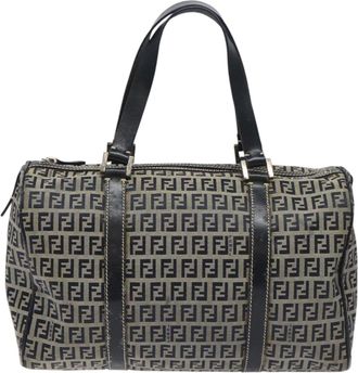 Fendi Zucchino Navy Canvas Handbag (Pre-Owned)
