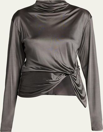 Giorgio Armani Asymmetric Draped Shiny Viscose Top