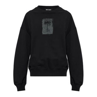 Palm Angels Katoenen sweatshirt met ronde hals - Heren - Sweatshirts & Hoodies - Zwart - Maat: L Katoen