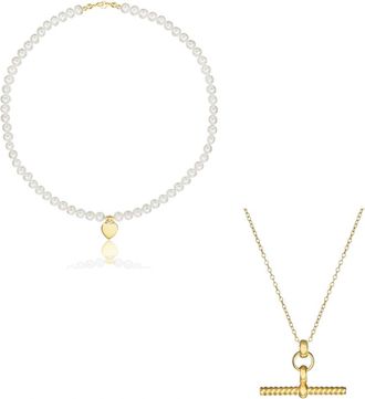 Lily & Roo Gold Twisted T-Bar and Large Pearl Personalised Heart Necklace Gift Set