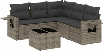 vidaXL Vidaxl - Set De Muebles De Jard&iacute;n 6 Pzas Y Cojines Rat&aacute;n Sint&eacute;tico Gris