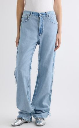 Acne Studios Pazer Frayed Double Layer Straight Leg Jeans in Light Blue at Nordstrom, Size X-Small