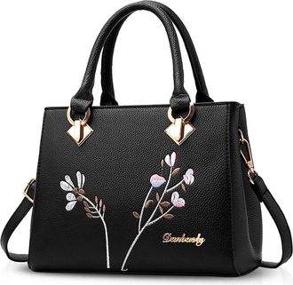 Nicole & Doris NICOLE&DORIS Retro Women Top Handle Handbags Tote Purse Shoulder Bag Crossbody Bag PU Leather Black