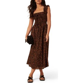 Nobody's Child Christina Floral Organic Cotton Midi Sundress in Black Floral Multi at Nordstrom Rack, Size 14