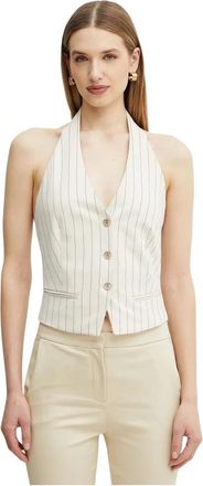 Fracomina Gestreepte Knopen Top - Dames - Gillet - Wit - M - Polyester - Kostuums