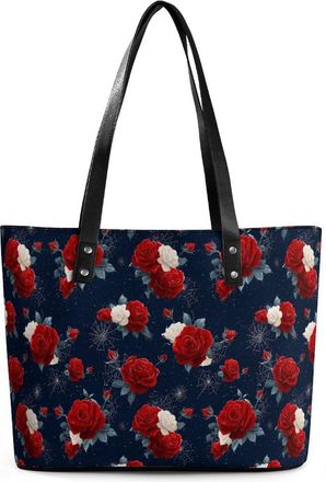 Generic Halloween Roses Spiderwebs Tote Bags for Women Cute Shoulder Purses Handbags