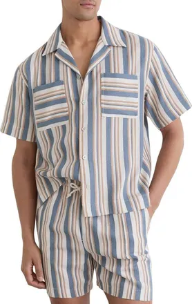 Reiss Celeste Striped Camp Shirt in Blue/ecru at Nordstrom, Size Xx-Large