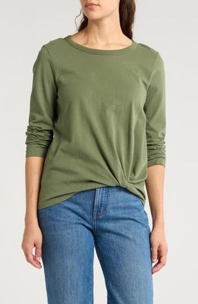 Madewell Front Twist Cotton Top in Heritage Olive at Nordstrom Rack, Size Xx-Large