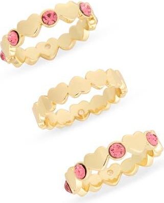 Covet Pack of 3 Heart Cubic Zirconia Stacking Rings in Pink /Gold at Nordstrom Rack, Size 7