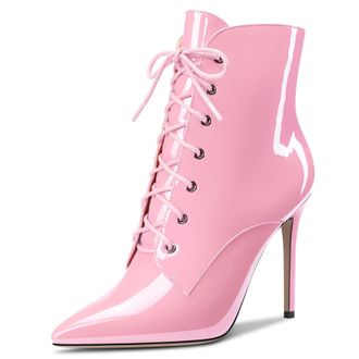 Castamere Women Stiletto High Heel Zipper Pointed Toe Ankle Boots Short Bootie Lace-up Dress Sexy Office 10 CM Heels Boots Pink Patent 10.5 UK