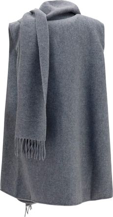Fabiana Filippi Womens High-Neck Wool Cape With Concealed Closure And Fringes Granito Coat