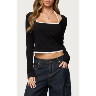 Edikted Ksenia Contrast Detail Layered Cotton Blend Top in Black at Nordstrom, Size X-Large