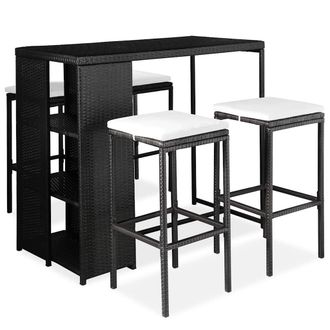 vidaXL Set De Bar Para Jard&iacute;n 5 Pzas Y Cojines Rat&aacute;n Sint&eacute;tico Negro Vidaxl